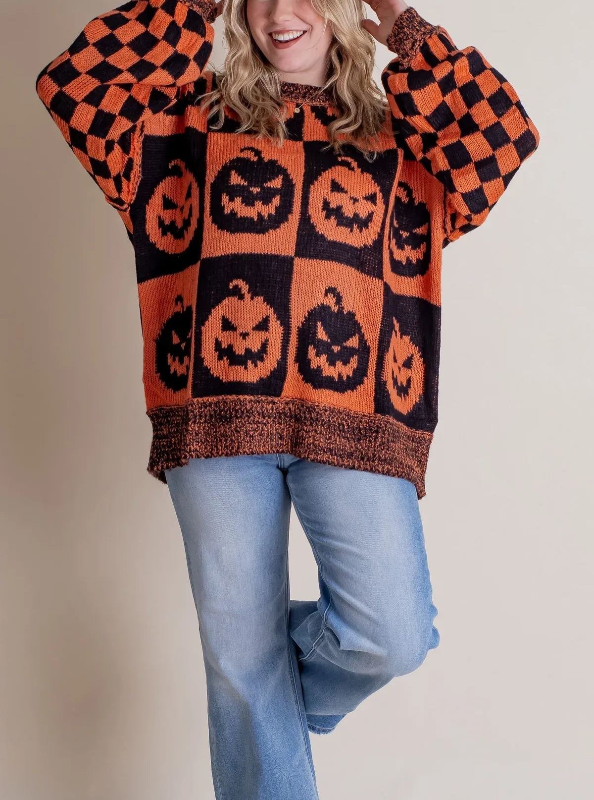🎃SPOOKY SEASON - 2025 Halloween Checkered Sweater