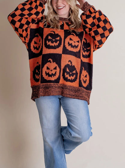 🎃SPOOKY SEASON - 2025 Halloween Checkered Sweater