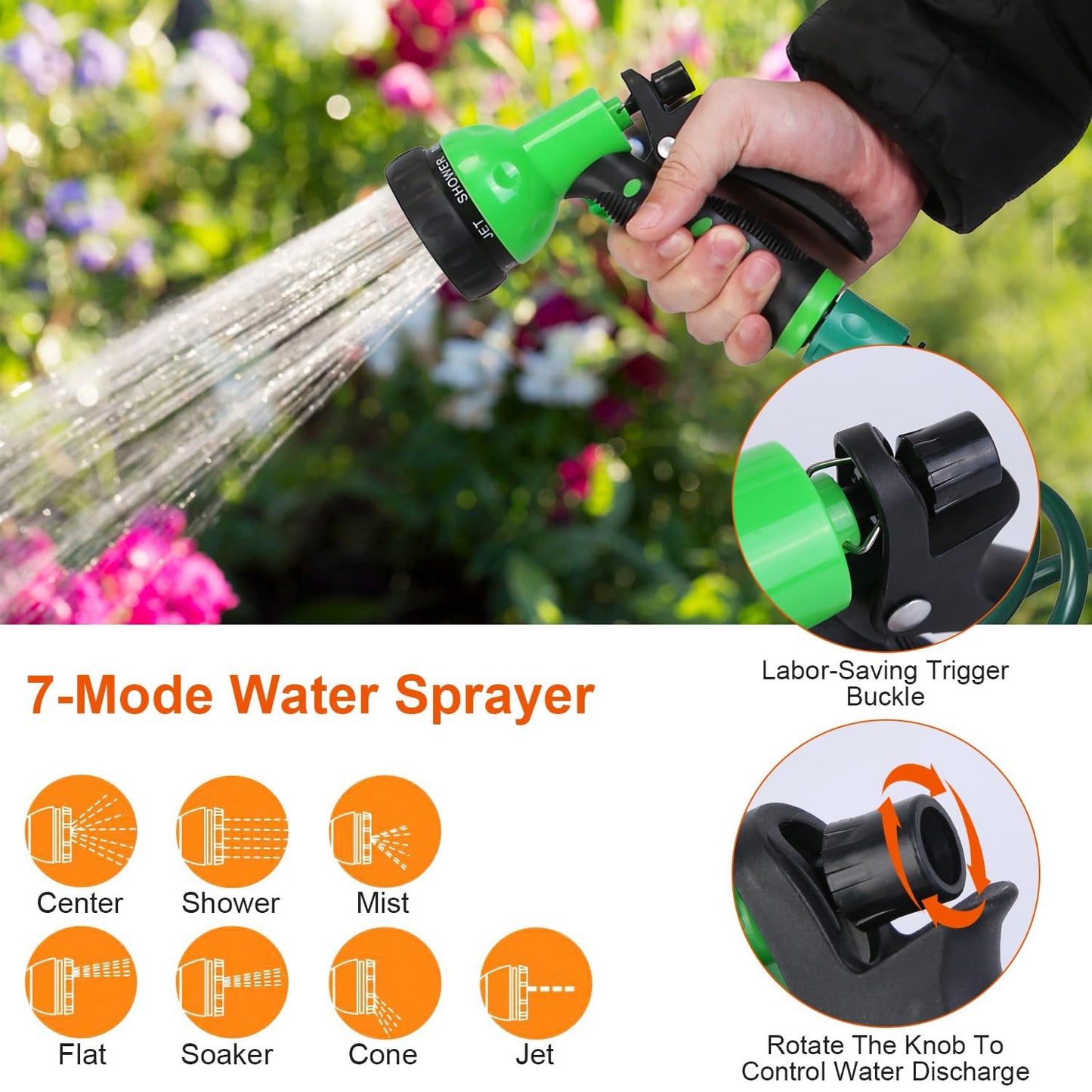 💦 Flexible Self-coiling Water Hose with 3/4” and 1/2” Adapter