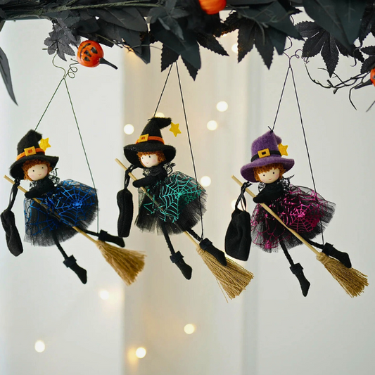 Broomstick Spiderweb Halloween Witch Angels