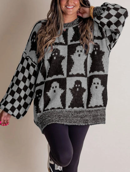 🎃SPOOKY SEASON - 2025 Halloween Checkered Sweater