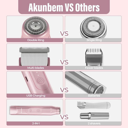 🩱Akunbem Bikini Trimmer for Women, Electric Shaver and Razor Rechargeable 2-in-1 Body and Facial Epilator