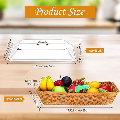 🍞 Large Handwoven Rattan-Style Bread Basket with Clear Acrylic Lid