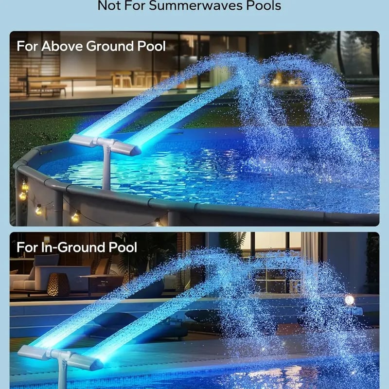 Solar Pool Fountain with Lights Dual Arc - Above/Inground Pool Fountain Lights with Remote Control