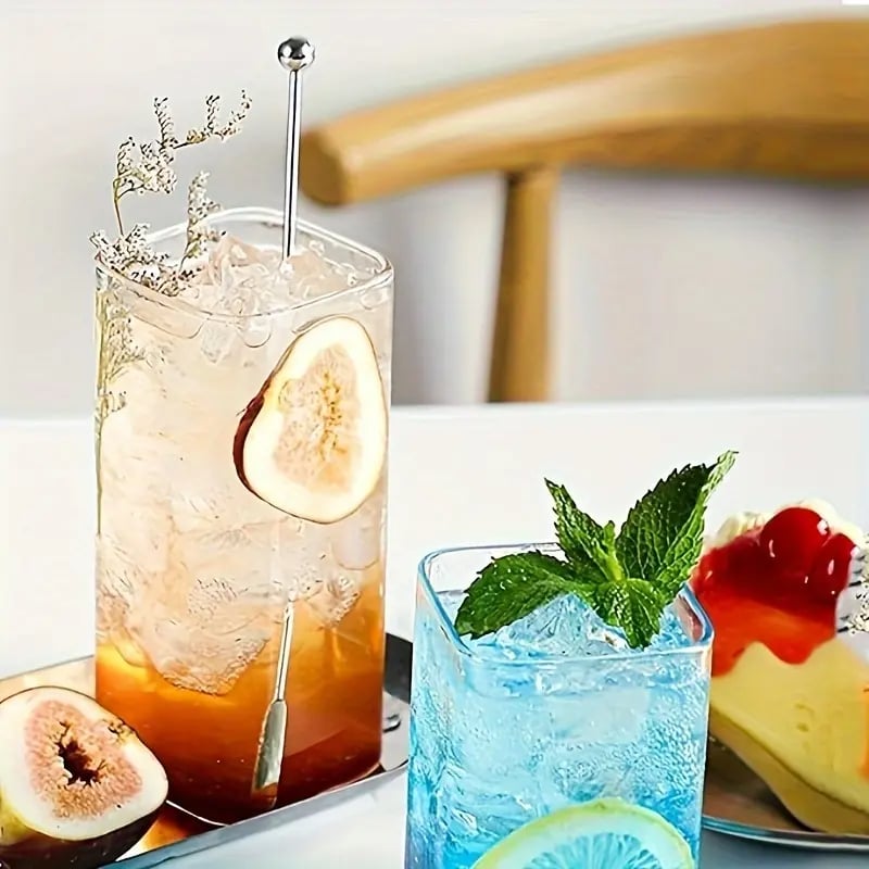 4 Pack Glass Cups with Lids and Straws 13oz Square Glasses Drinking Set