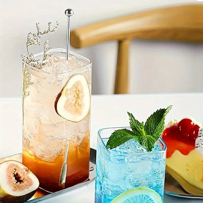 4 Pack Glass Cups with Lids and Straws 13oz Square Glasses Drinking Set