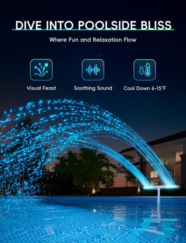 Solar Pool Fountain with Lights Dual Arc - Above/Inground Pool Fountain Lights with Remote Control