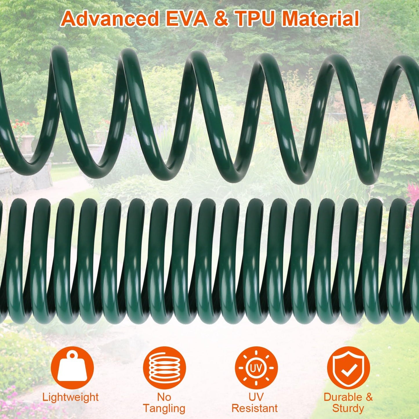 💦 Flexible Self-coiling Water Hose with 3/4” and 1/2” Adapter