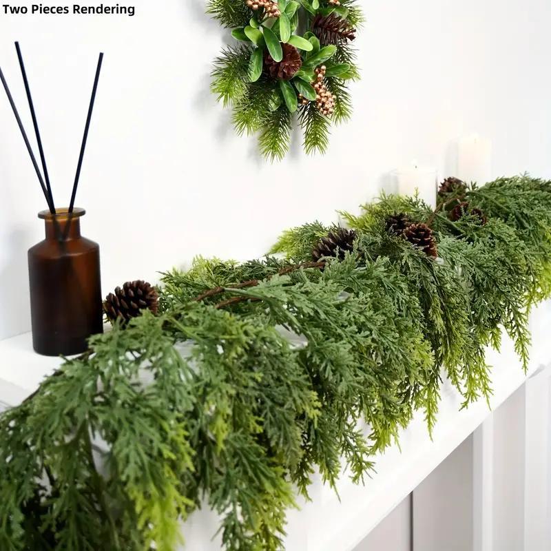 🌲Artificial Cedar Garland with Pine Cones