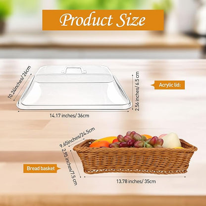 🍞 Large Handwoven Rattan-Style Bread Basket with Clear Acrylic Lid