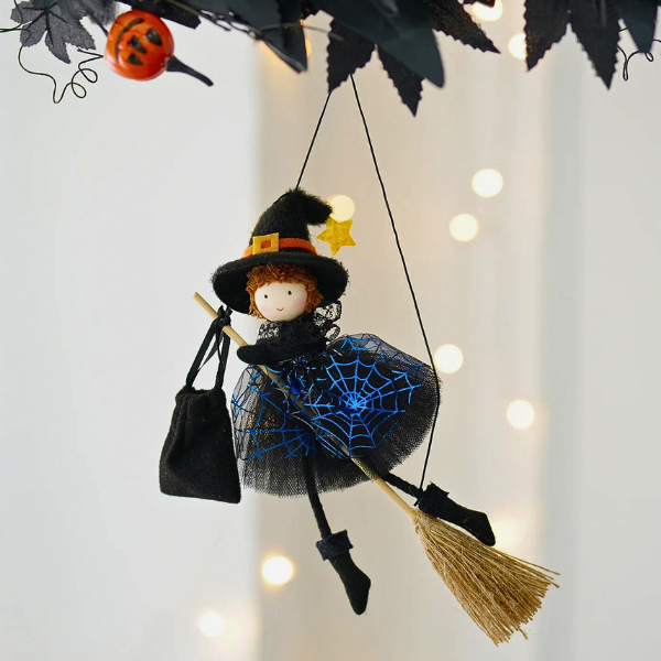 Broomstick Spiderweb Halloween Witch Angels