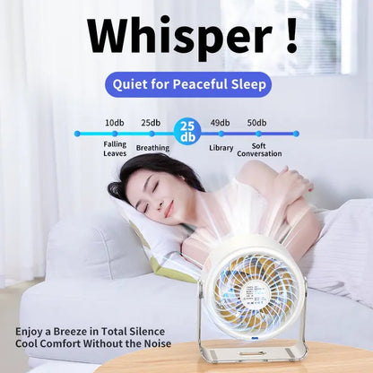 Coolhill fan Desktop Fan, Turbo Table Fan for office, 100-Speed Digital Display, Low Noise,Rechargeable Battery