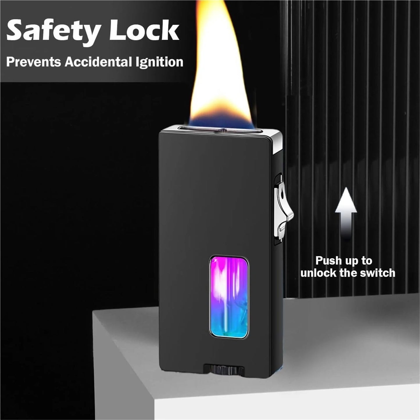 7-Hole Flame Butane Windproof Lighter, with Safety Lock (Butane not Included)
