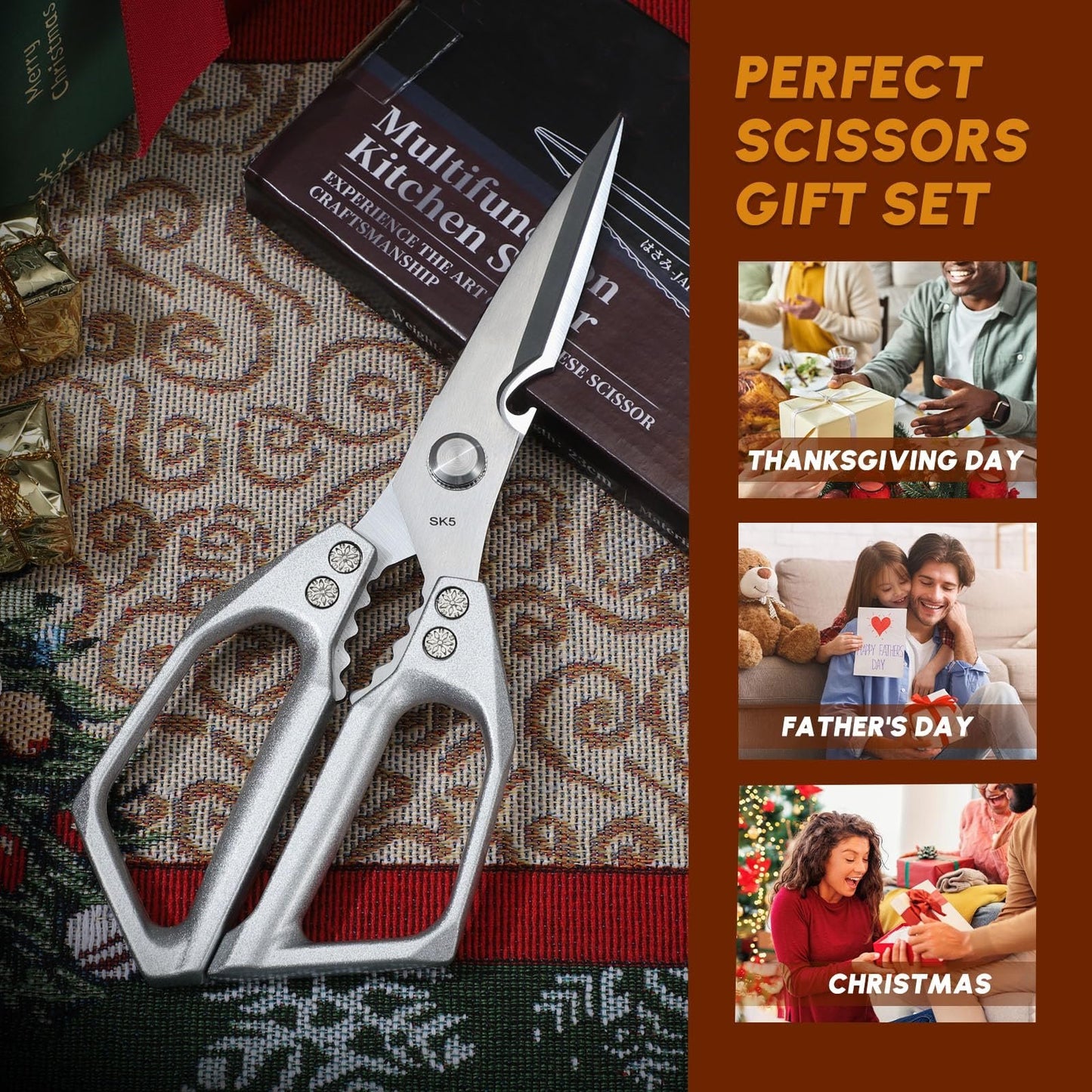 🥩All-Purpose Stainless Steel Kitchen Scissors – Heavy Duty Cooking Shears for Meat, Poultry, and More