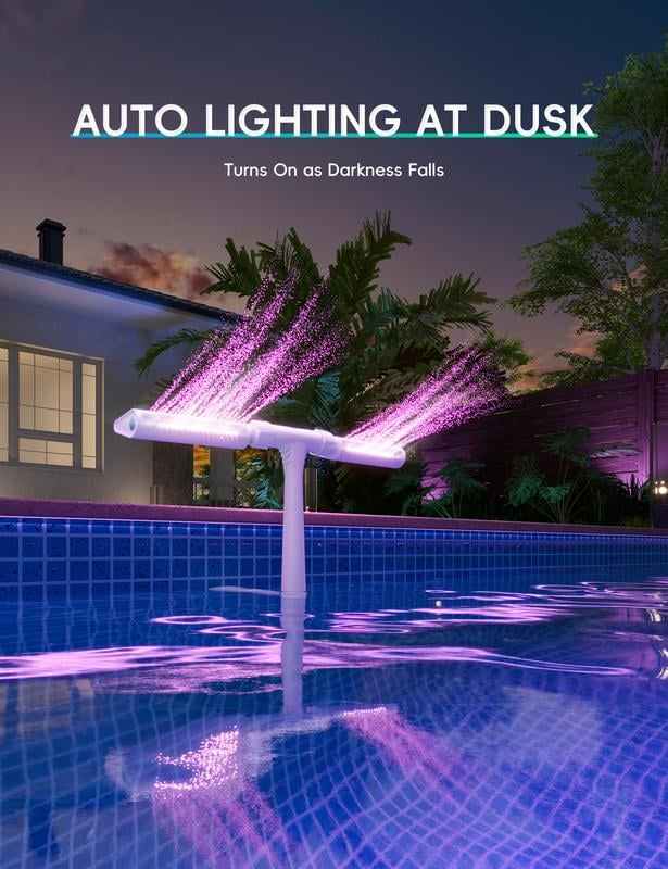 Solar Pool Fountain with Lights Dual Arc - Above/Inground Pool Fountain Lights with Remote Control