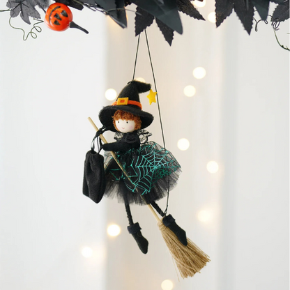 Broomstick Spiderweb Halloween Witch Angels