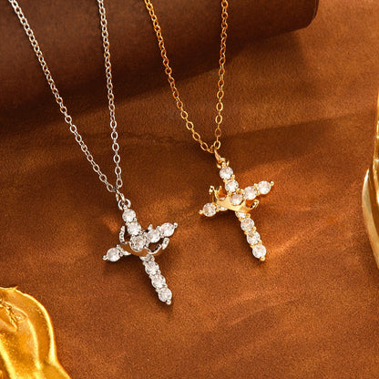 ✨ 14K Gold Plated Crown Cross Necklace