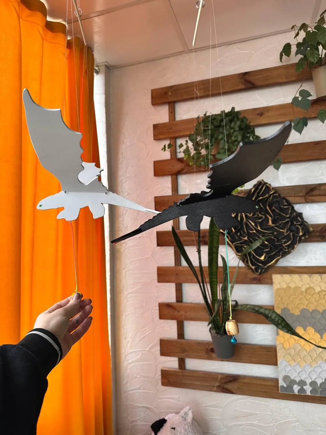 Handmade Flying Wooden Toothless Dragon Hanging Decor