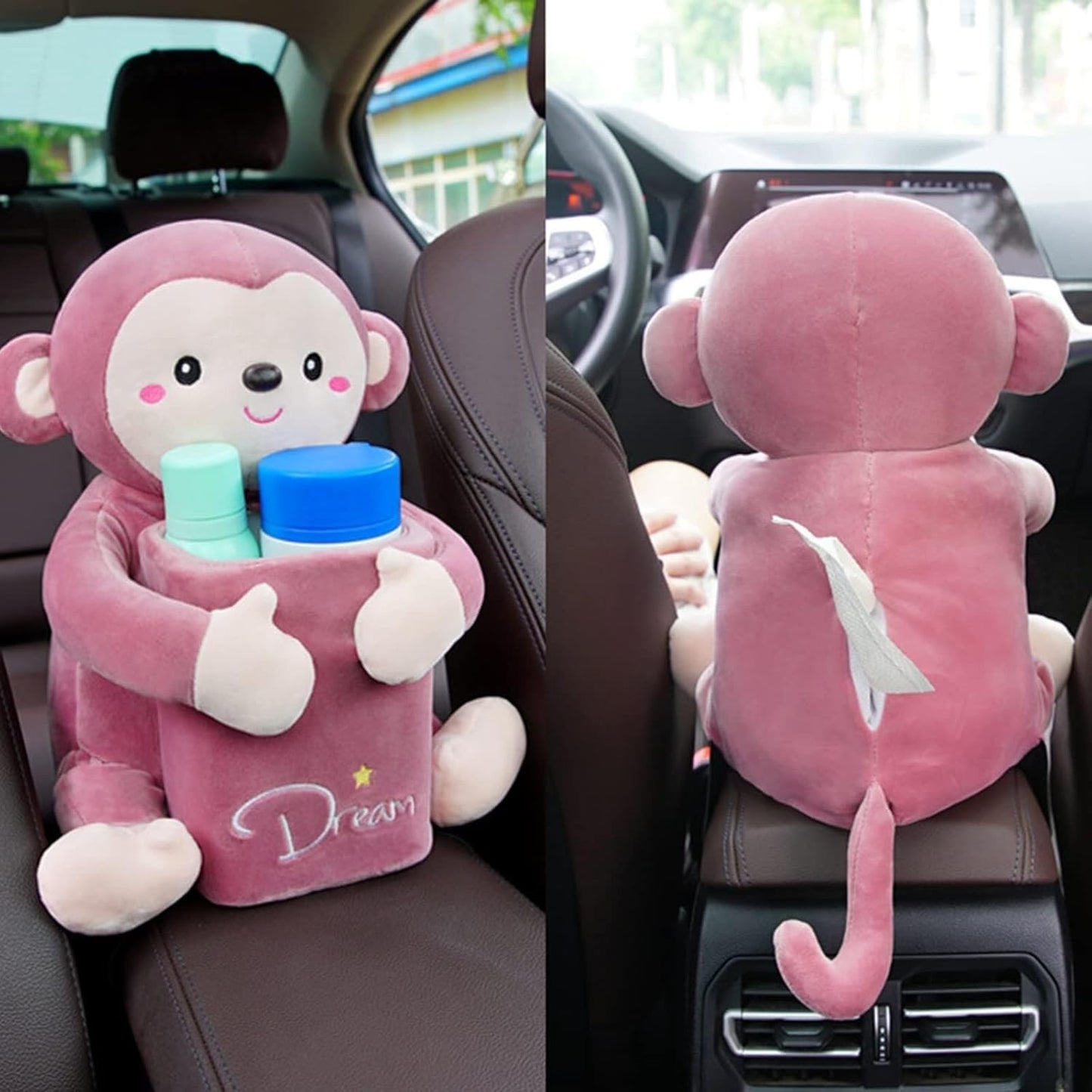 Cute Plush 2 in 1 Car Tissue Box and Trash Can