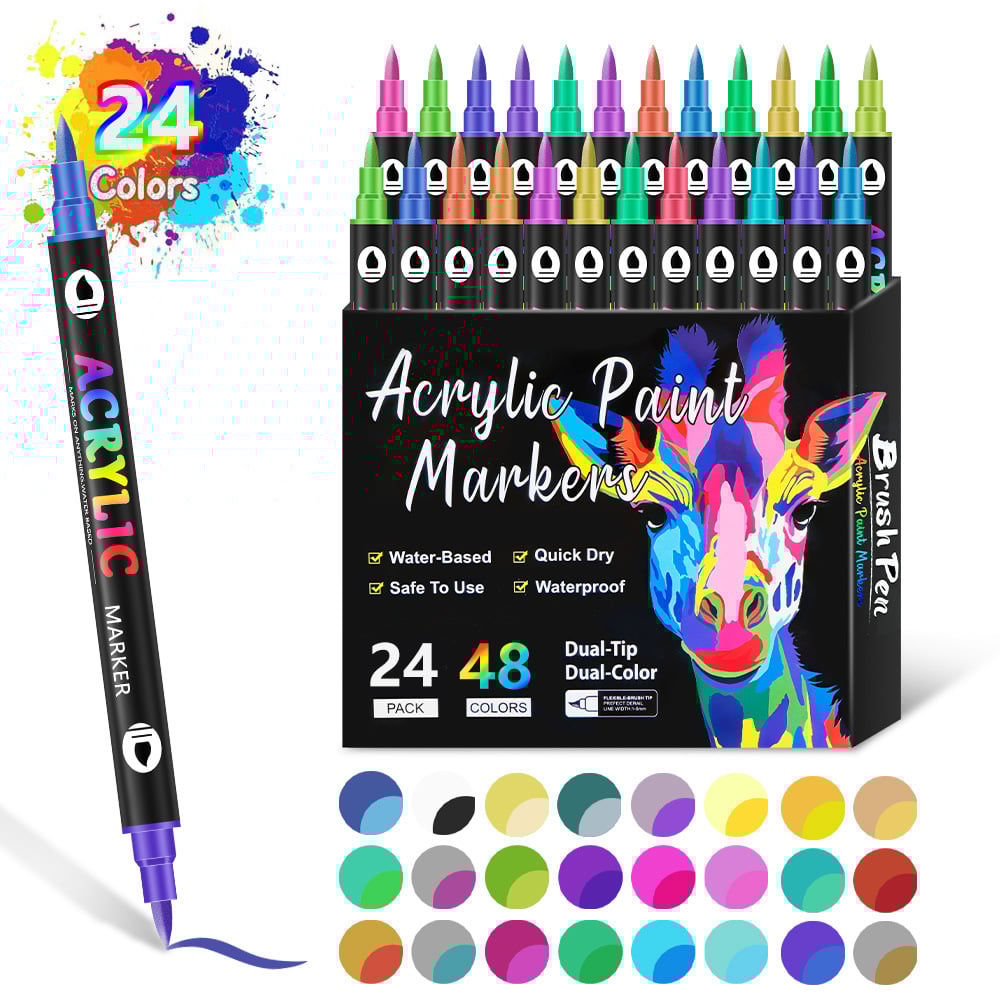 🔥Last Day Promotion-49% OFF - Dual Tip Acrylic Paint Pen Marker - 24/48/72/120 Colours