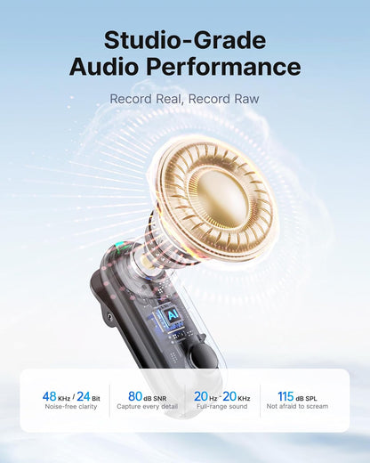 Magic Wireless Mini Microphones for iPhone/Android, 4 Form-in-1 Mic, 7g Lightweight, AI Noise Reduction, 48kHz/24bit, APP Control, 328ft Range, Microphone for Recording
