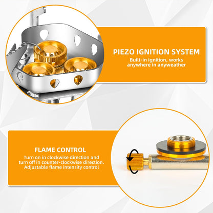 🔥49% OFF🌟9900W/7200W Windproof Camping Stove, Camping Gas Stove with Piezo Ignition