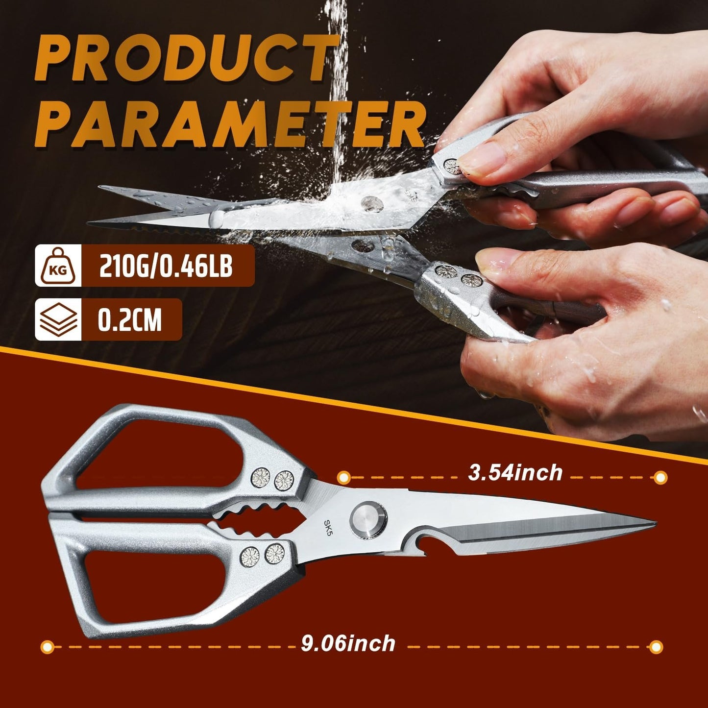 🥩All-Purpose Stainless Steel Kitchen Scissors – Heavy Duty Cooking Shears for Meat, Poultry, and More