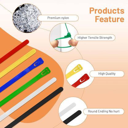 100PCS Colored Reusable Zip Ties