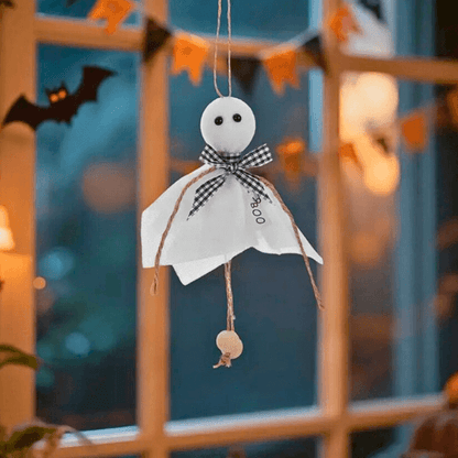 Ghostly Farmhouse Hanging Ornaments – Black & White Bow Style