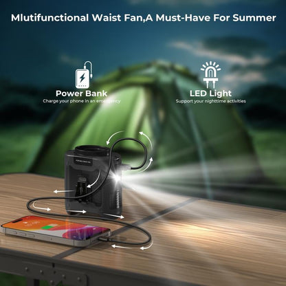🔥Portable Fan, USB Rechargeable Waist Fan with Clip & Power Bank, Personal Cooling Fan for Outdoor Travel Camping