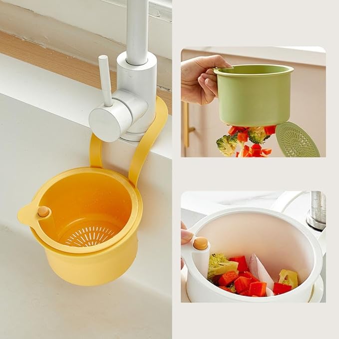 Hanging Sink Drain Basket with Bottom Release – Multi-Purpose Kitchen Strainer for Leftovers, Fruits, Tea & Cleaning Tools