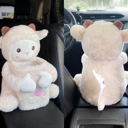Cute Plush 2 in 1 Car Tissue Box and Trash Can