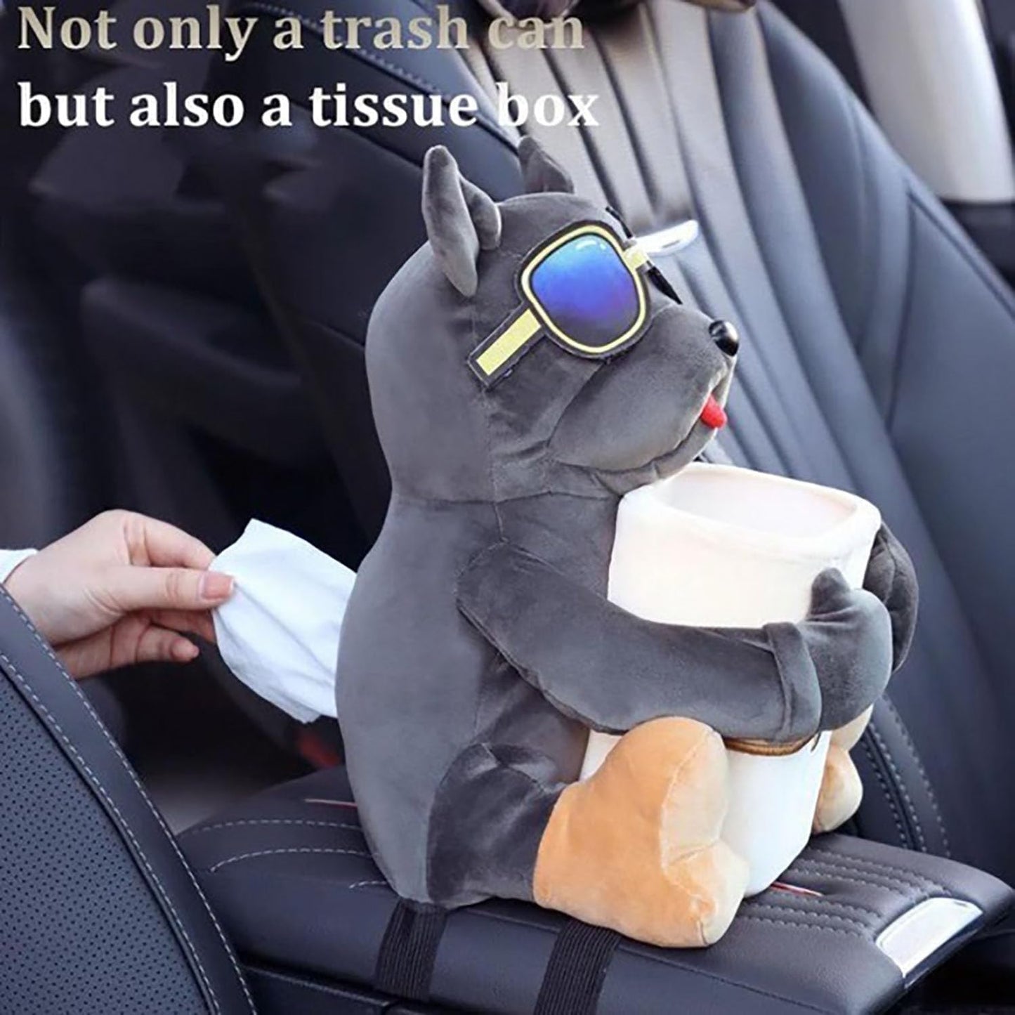 Cute Plush 2 in 1 Car Tissue Box and Trash Can