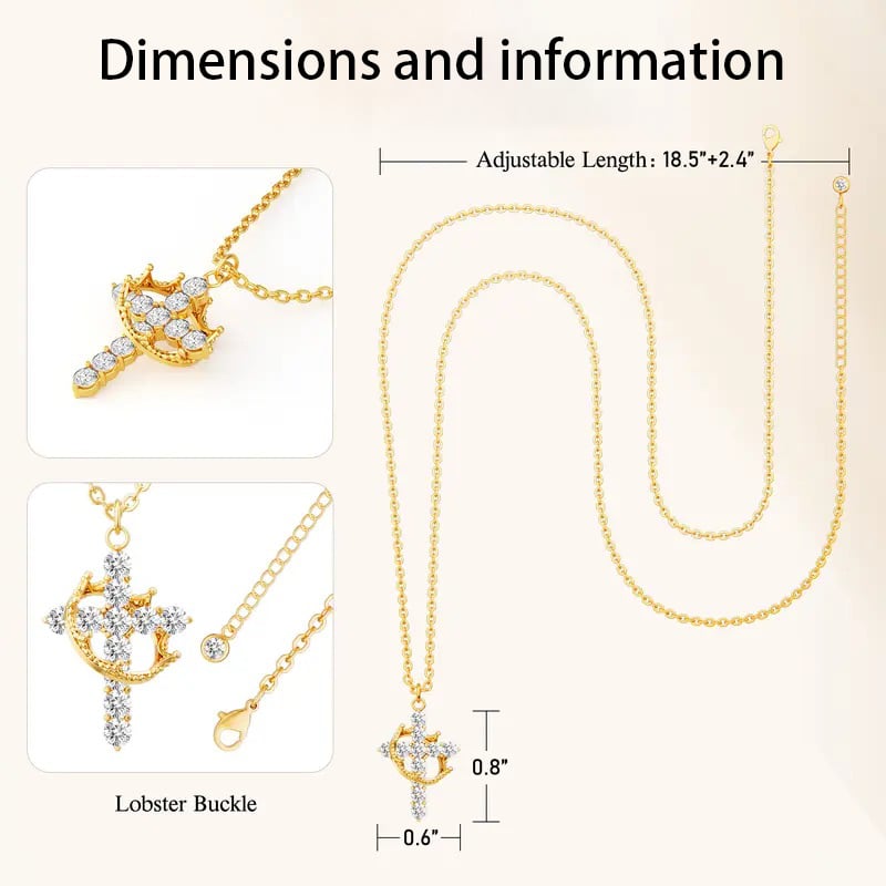 ✨ 14K Gold Plated Crown Cross Necklace