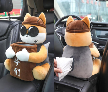 Cute Plush 2 in 1 Car Tissue Box and Trash Can