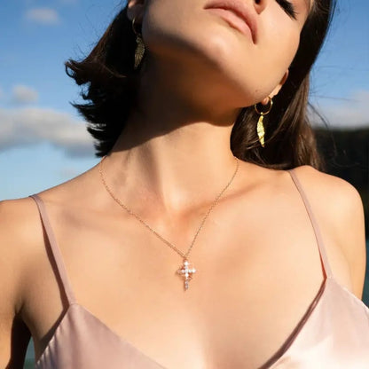 ✨ 14K Gold Plated Crown Cross Necklace