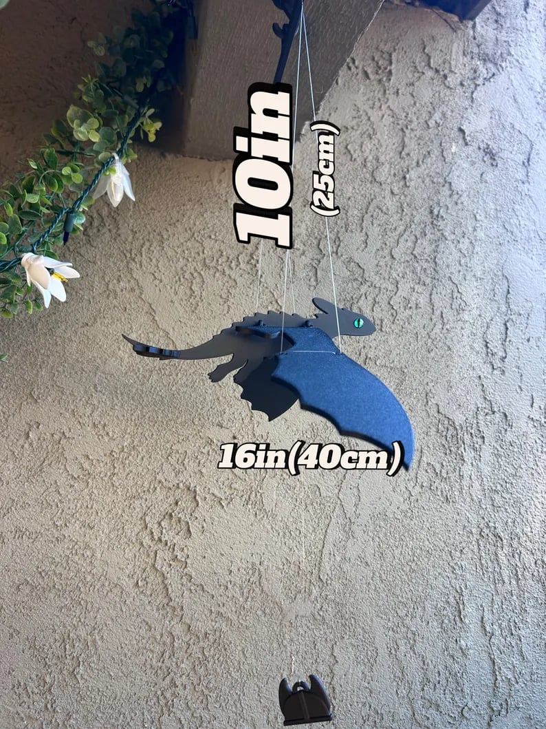 Handmade Flying Wooden Toothless Dragon Hanging Decor