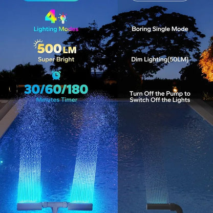 Solar Pool Fountain with Lights Dual Arc - Above/Inground Pool Fountain Lights with Remote Control