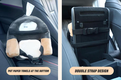 Cute Plush 2 in 1 Car Tissue Box and Trash Can