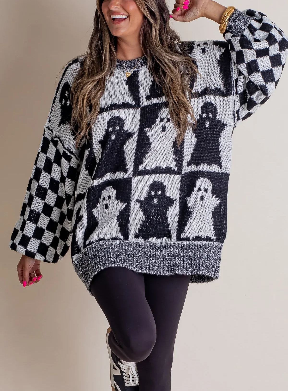 🎃SPOOKY SEASON - 2025 Halloween Checkered Sweater