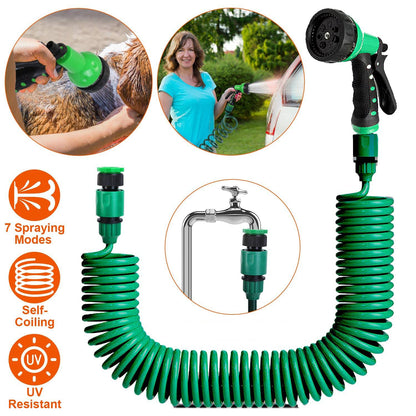 💦 Flexible Self-coiling Water Hose with 3/4” and 1/2” Adapter