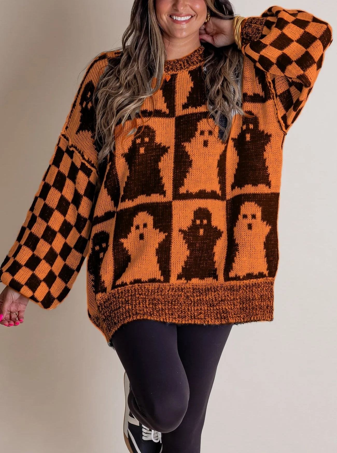 🎃SPOOKY SEASON - 2025 Halloween Checkered Sweater