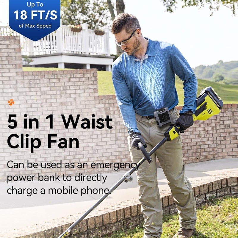 🔥Portable Fan, USB Rechargeable Waist Fan with Clip & Power Bank, Personal Cooling Fan for Outdoor Travel Camping