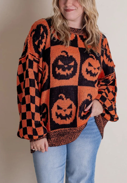 🎃SPOOKY SEASON - 2025 Halloween Checkered Sweater