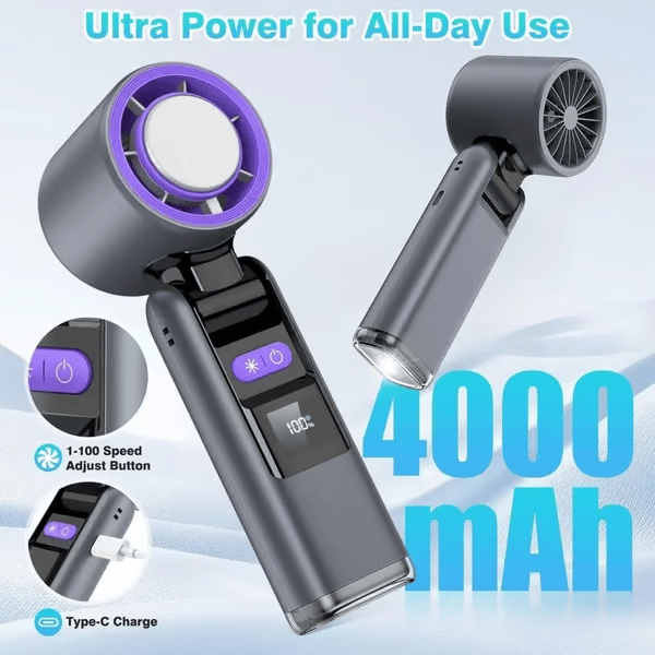 🌀Summer Hot Sale- Multifunction Portable Handheld Turbo Ice-Cooling Fan | AC-Like Gel Pad Tech, 5 Gears❄️