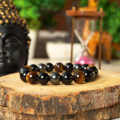 🎁Triple Crystal Bracelet Set – 8mm Tiger’s Eye, Obsidian, Amethyst, Apatite, Rose Quartz & Hematite