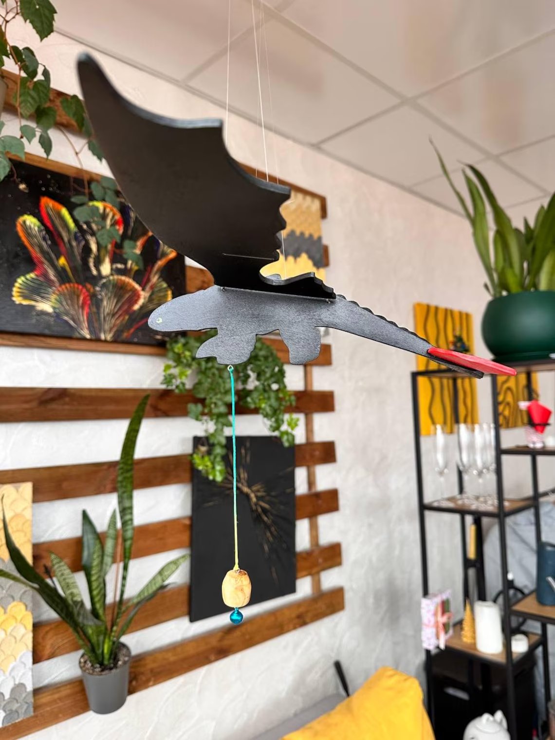 Handmade Flying Wooden Toothless Dragon Hanging Decor
