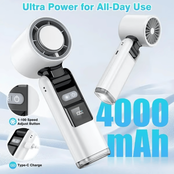 🌀Summer Hot Sale- Multifunction Portable Handheld Turbo Ice-Cooling Fan | AC-Like Gel Pad Tech, 5 Gears❄️