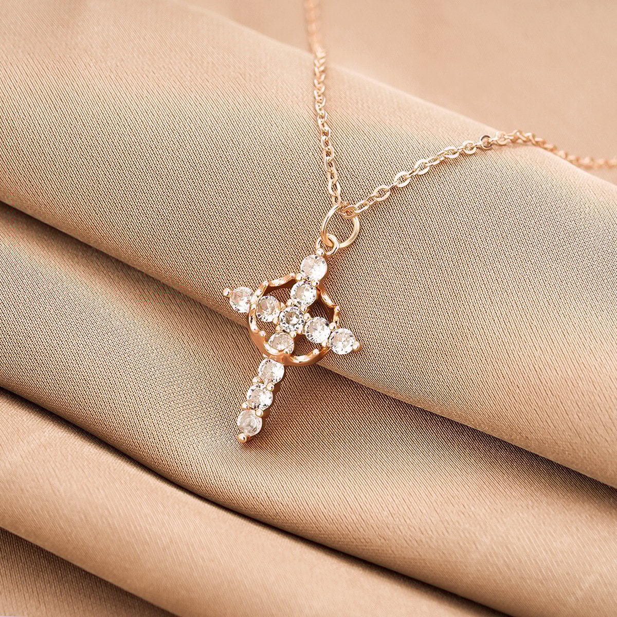 ✨ 14K Gold Plated Crown Cross Necklace