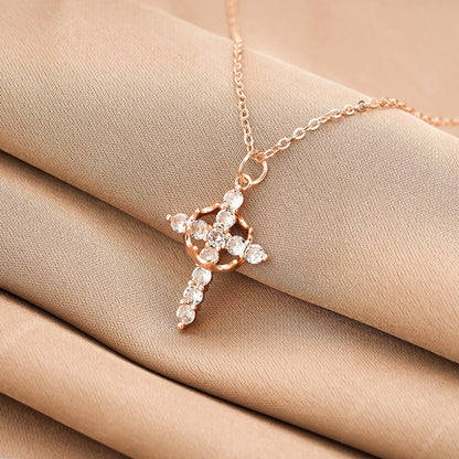 ✨ 14K Gold Plated Crown Cross Necklace